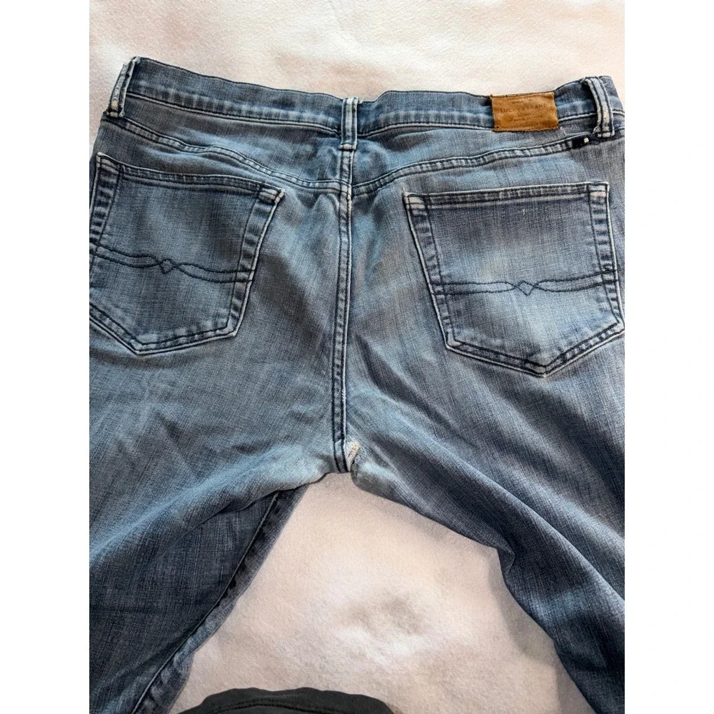Lucky Brand 121 Slim Jeans Mens 36x34 Blue Medium Wash Denim Distressed